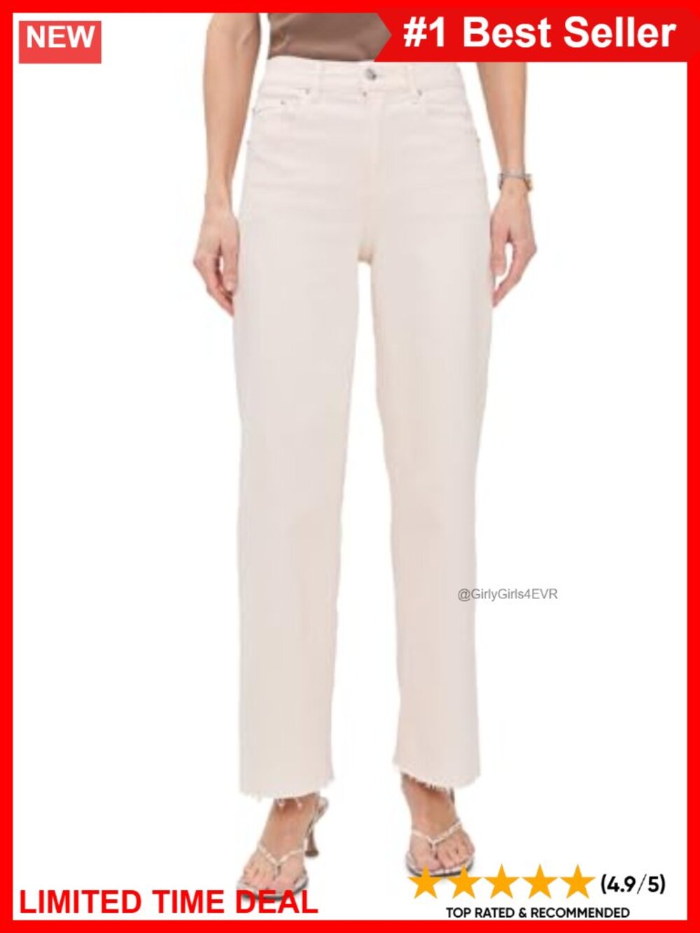 Petite Column Raw Hem High Rise Jeans Cotton Elastane